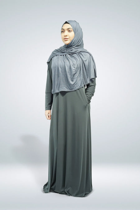 Dark Grey Plain Jersey Abaya With Pocket - almanaar Islamic Store