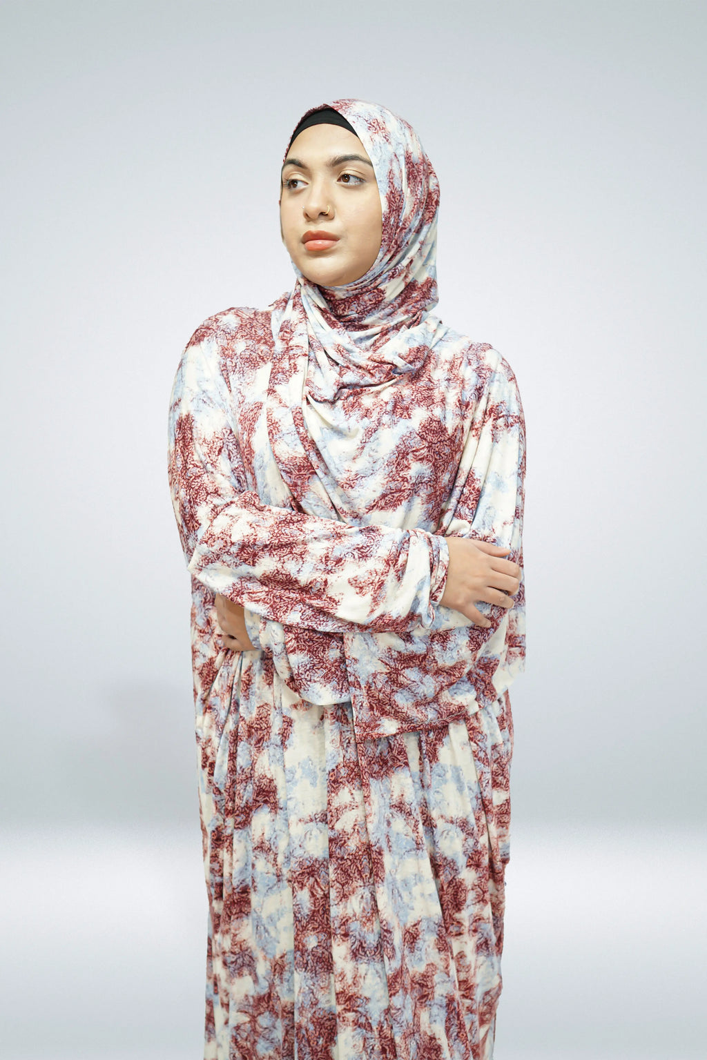 One Piece Jersey Material Printed Prayer Dress - almanaar Islamic Store