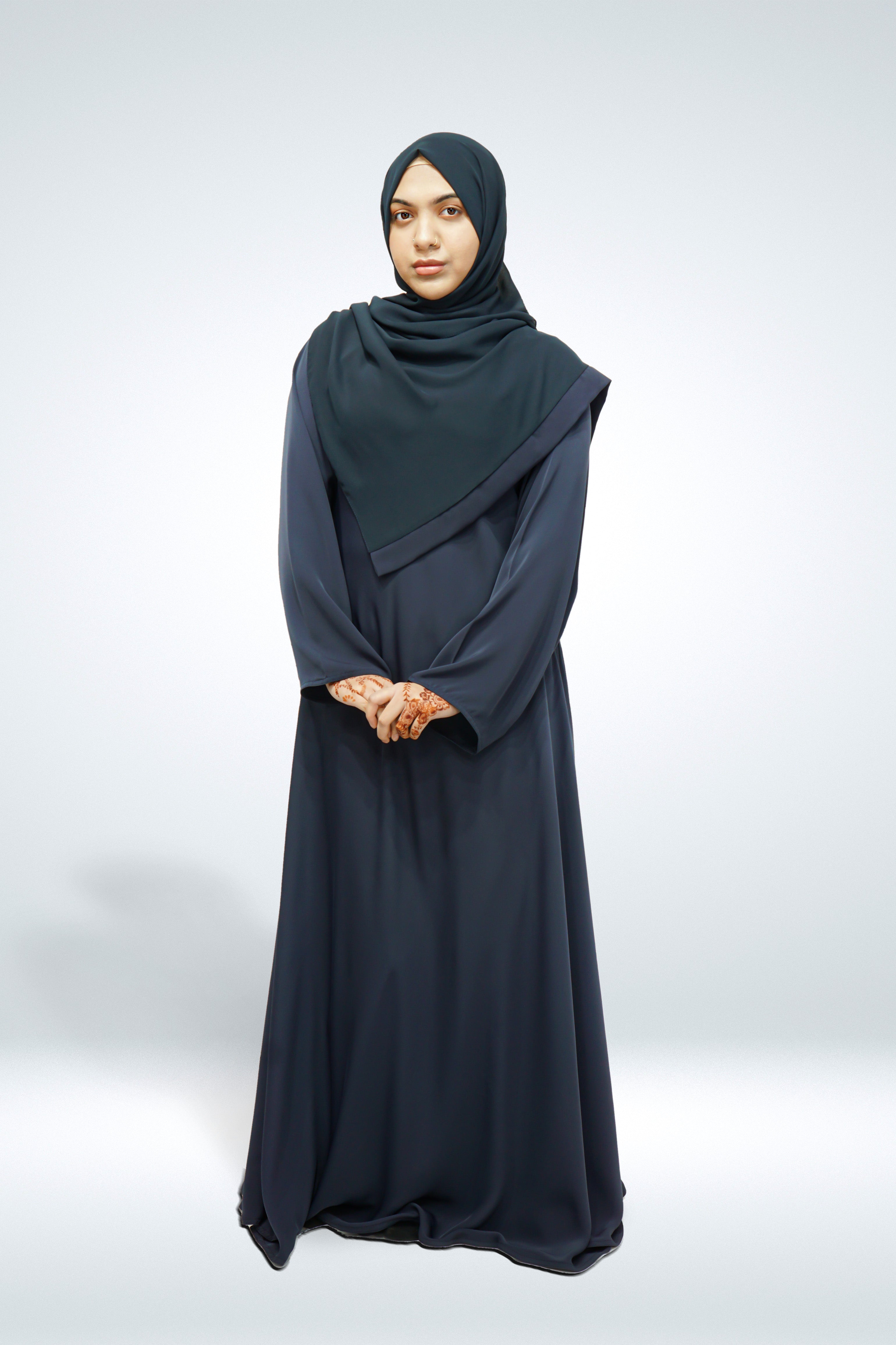 Premium Quality Korean Nida Plain Side Zip Abaya Navy - almanaar Islamic Store