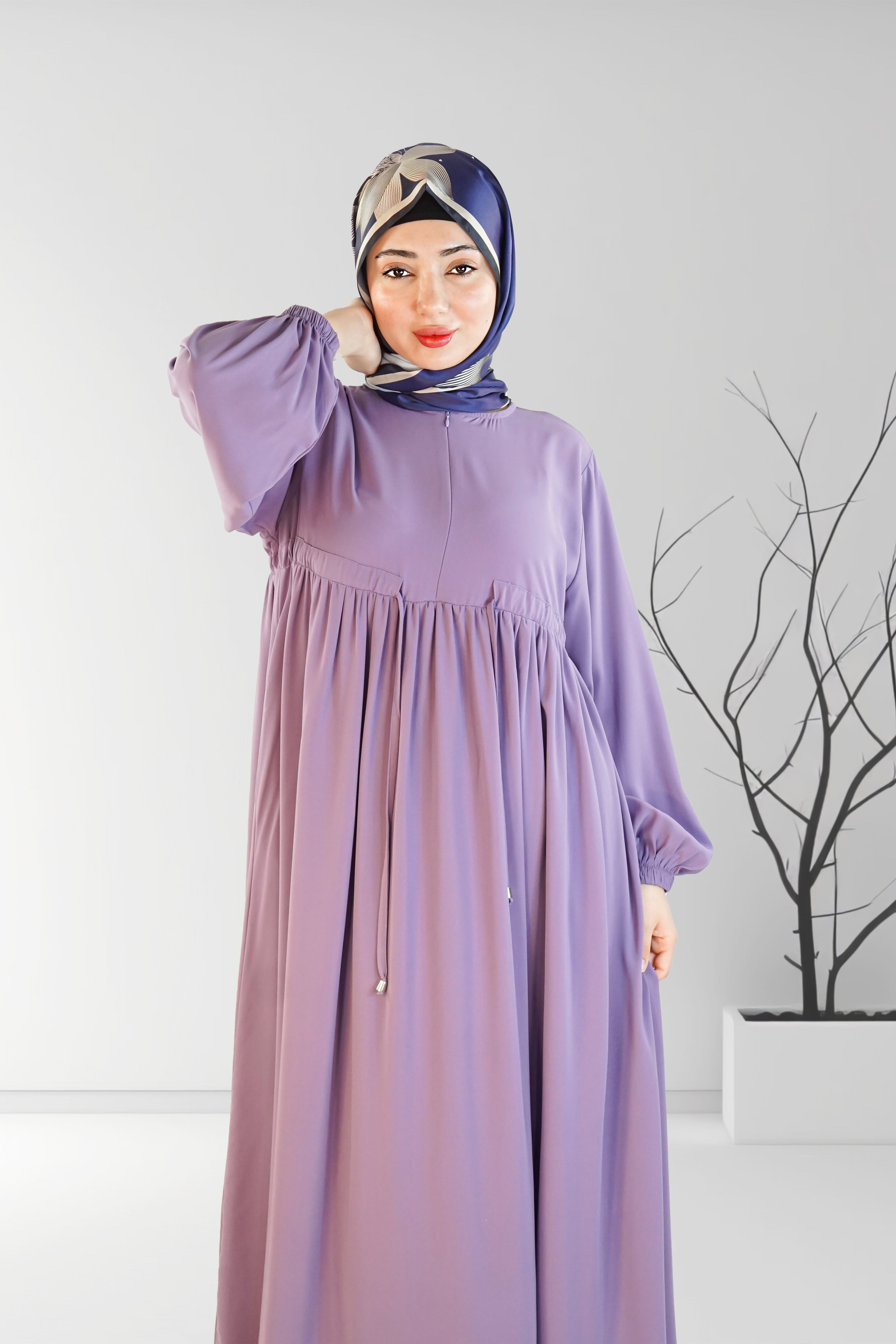 Long Summer Dress with Belt Purple | Almanaar Islamic Store