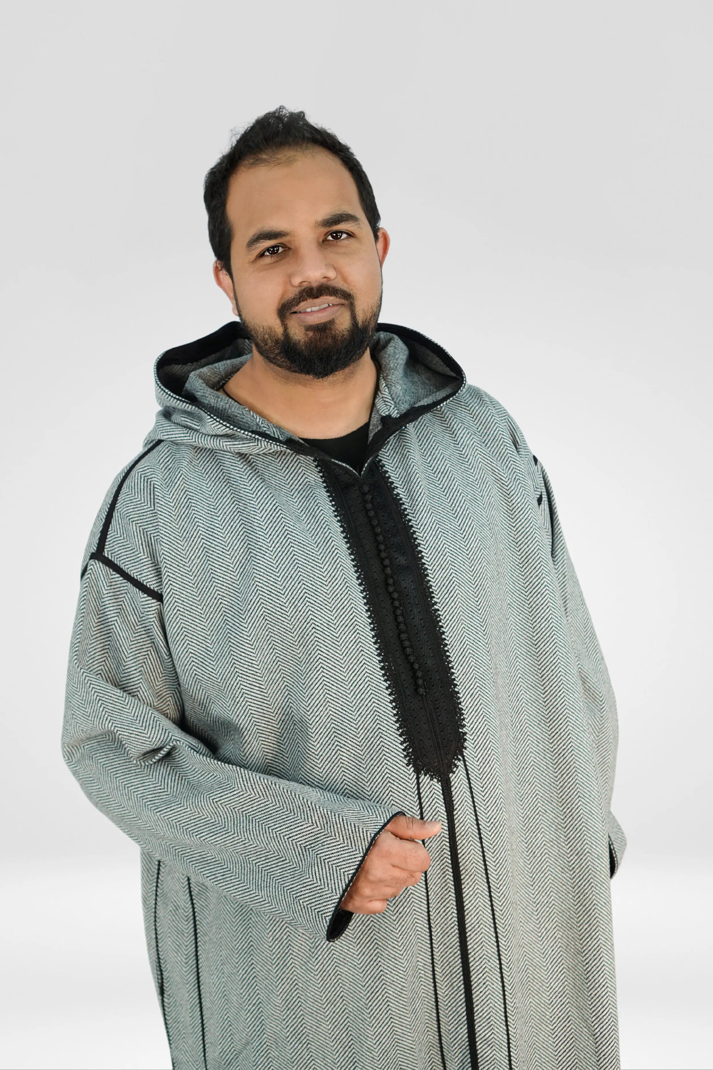 Shabron Thick Winter Thobe With Hoodie - Grey and Black almanaar Islamic Store