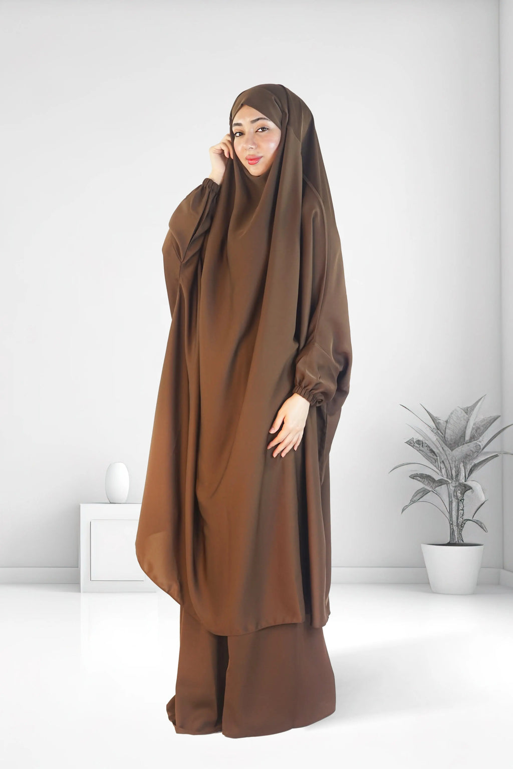 Premium Two Piece Jilbab Set Brown almanaar Islamic Store