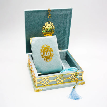 Fancy Sky Blue Gift Box Velvet with full Qur'an Tasbeeh|Islamic Wedding Gifts |Muslim Gifts - almanaar Islamic Store