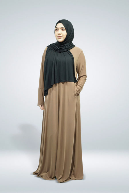 Mocha Plain Jersey Abaya With Pocket - almanaar Islamic Store