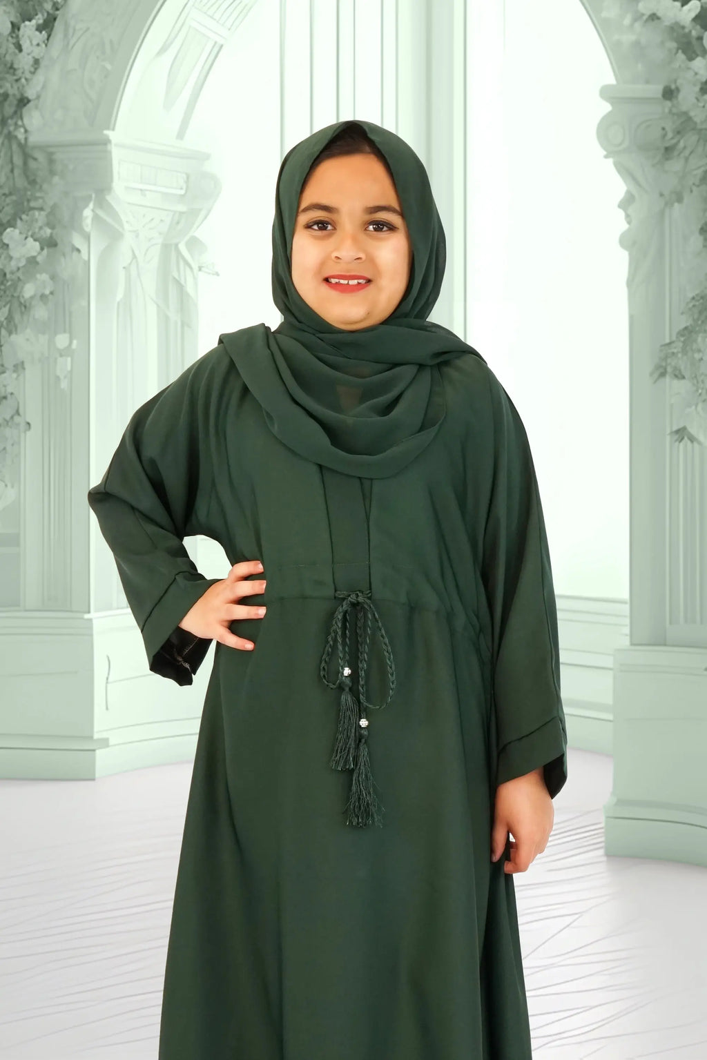 Girls Umbrella Belt Abaya Green almanaar Islamic Store