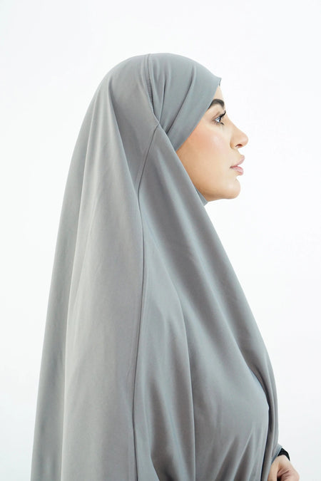 Hurrem Turkish Khimar with Niqab – Modina Silk Grey almanaar Islamic Store