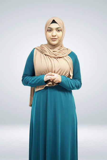 Teal Plain Jersey Abaya With Pocket - almanaar Islamic Store