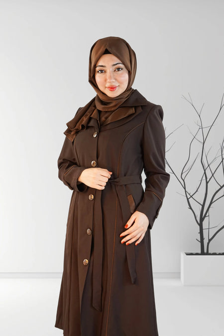  Dark Brown Short Coat with Fancy Button and Pocket | Almanaar Islamic Store