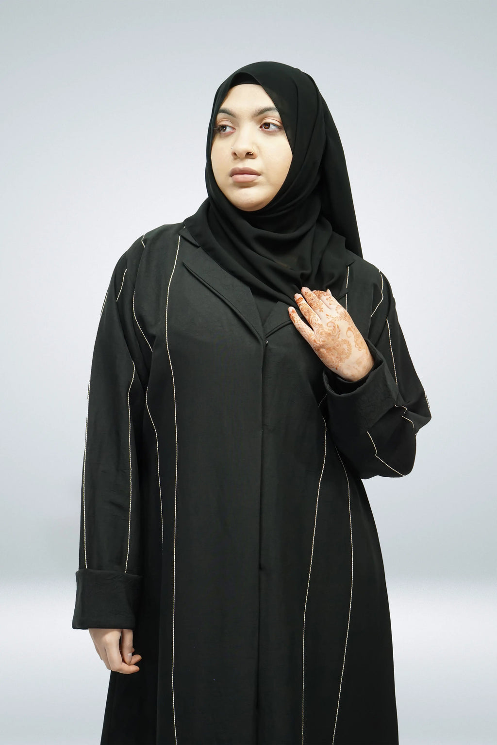 Black Abaya Jacket with Stitch Work - almanaar Islamic Store