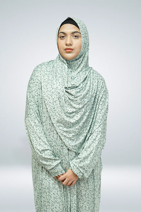 One Piece Jersey Material Printed Prayer Dress Mint - almanaar Islamic Store