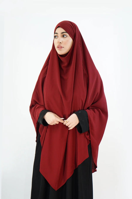 Hurrem Turkish Khimar with Niqab – Modina Silk Maroon almanaar Islamic Store