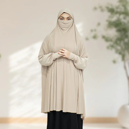 One Piece Prayer Hijab with Sleeve Nude - almanaar Islamic Store