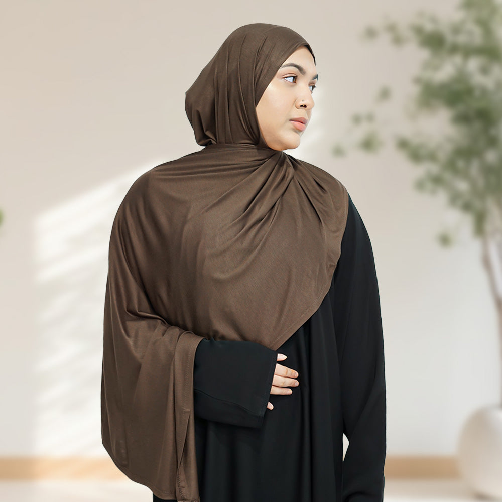 Deluxe Quality Egyptian Jersey Hijab - Brown - almanaar Islamic Store