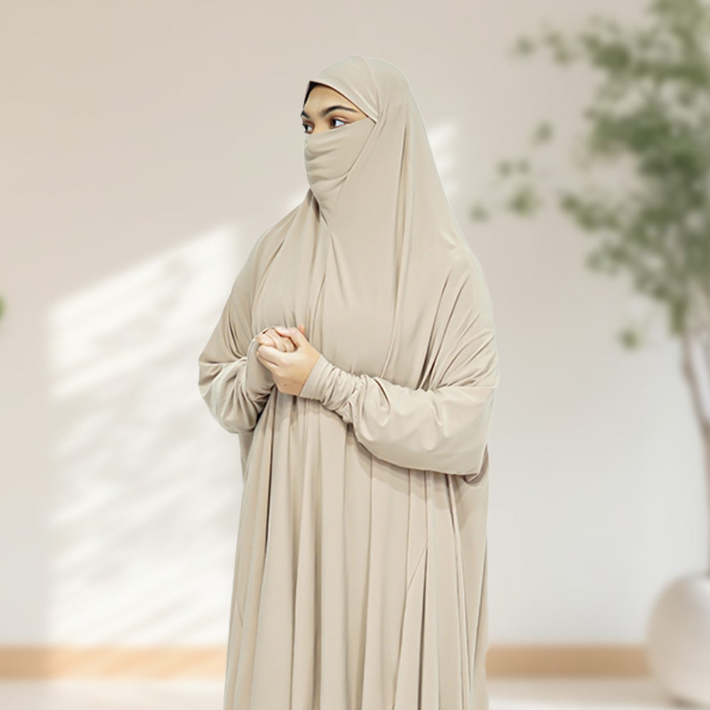 One Piece Prayer Hijab with Sleeve Nude - almanaar Islamic Store