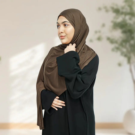 Deluxe Quality Egyptian Jersey Hijab - Brown - almanaar Islamic Store