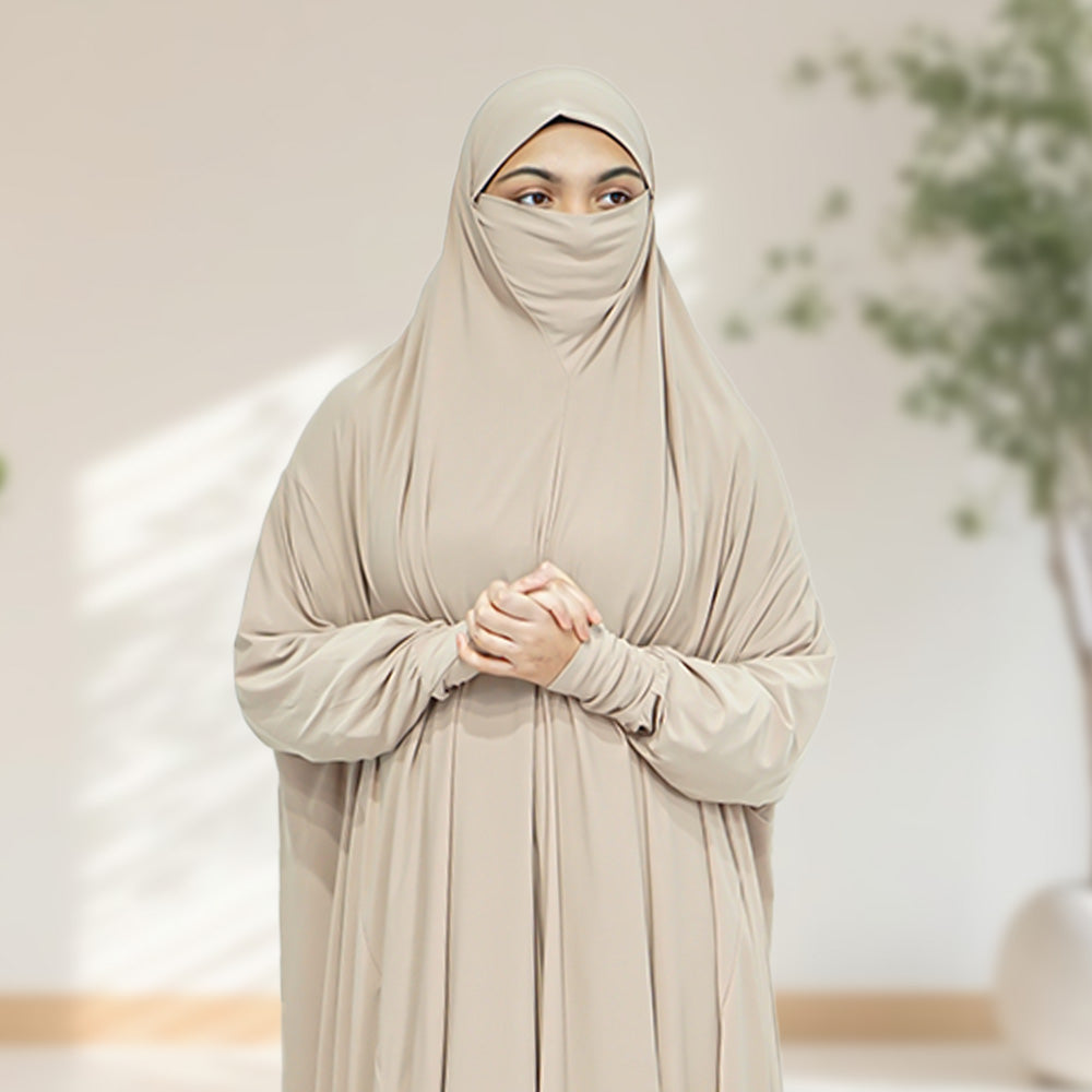 One Piece Prayer Hijab with Sleeve Nude