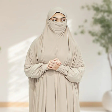 One Piece Prayer Hijab with Sleeve Nude - almanaar Islamic Store