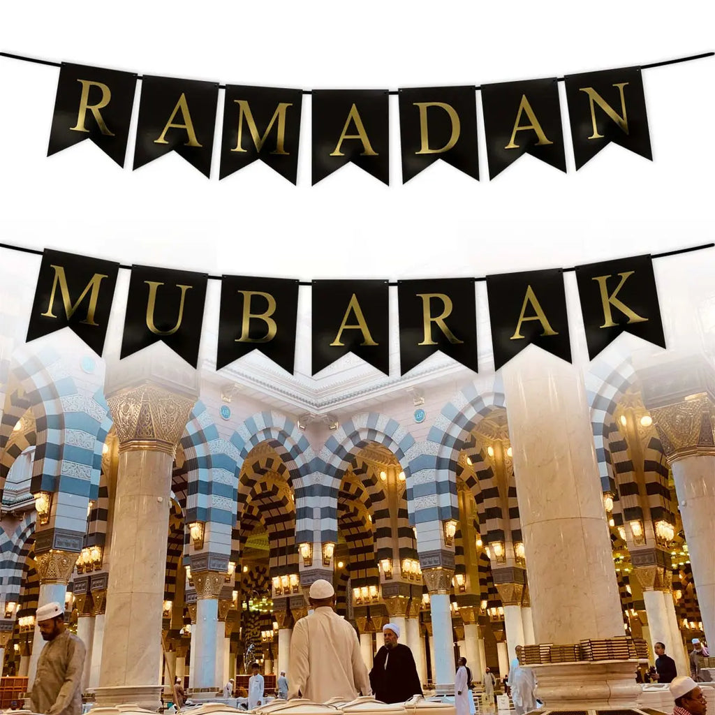 Ramadan Kareem Glitter Paper Bunting Black & Gold China