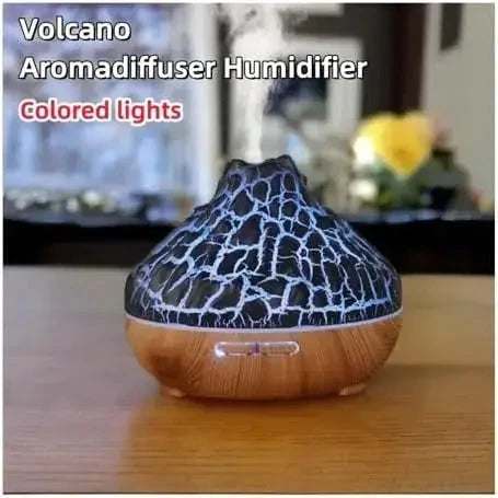 Aroma Volcano Ultrasonic Humidifier | 300ml Wood Grain Flame Essential Oil Diffuser (AM010) - almanaar Islamic Store