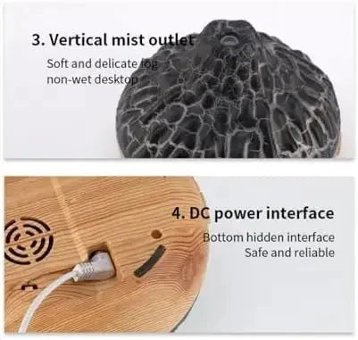 Aroma Volcano Ultrasonic Humidifier | 300ml Wood Grain Flame Essential Oil Diffuser (AM010) - almanaar Islamic Store