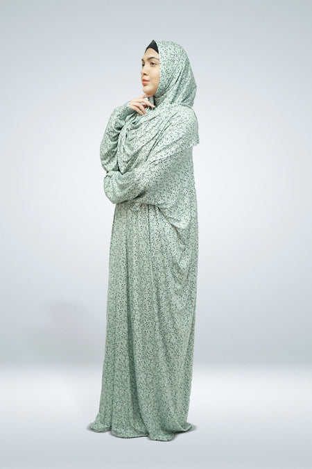 One Piece Jersey Material Printed Prayer Dress Mint - almanaar Islamic Store