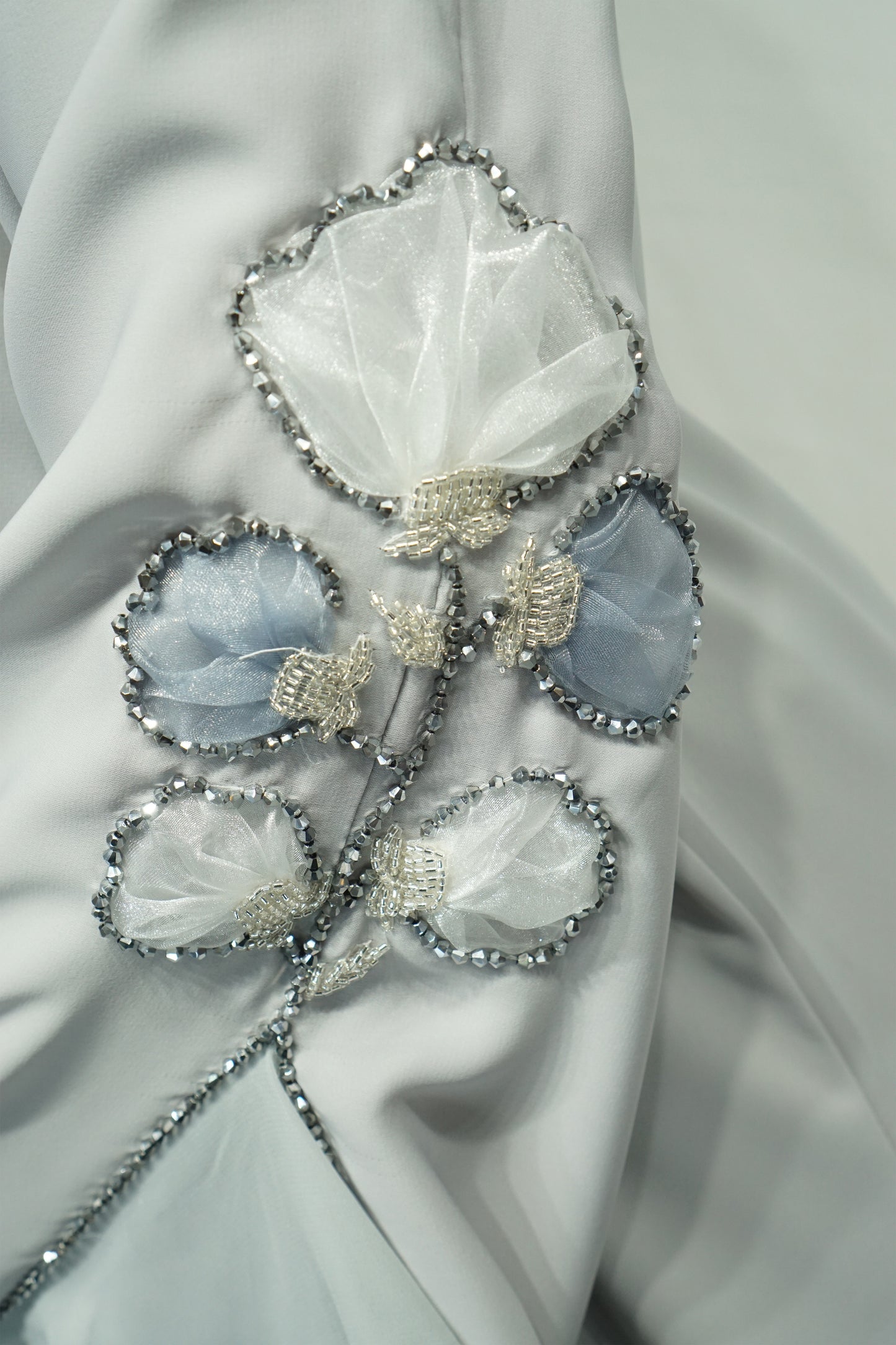 Light Blue Open Abaya with Flower Bead Embellishments
