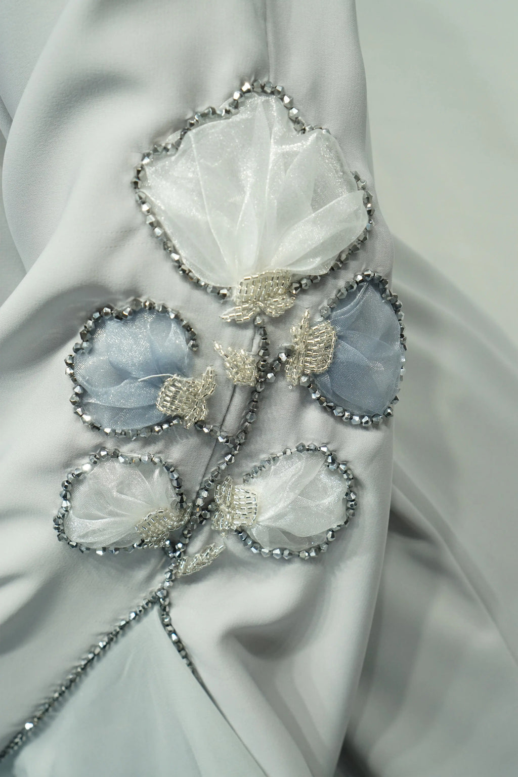 Light Blue Open Abaya with Flower Bead Embellishments - almanaar Islamic Store