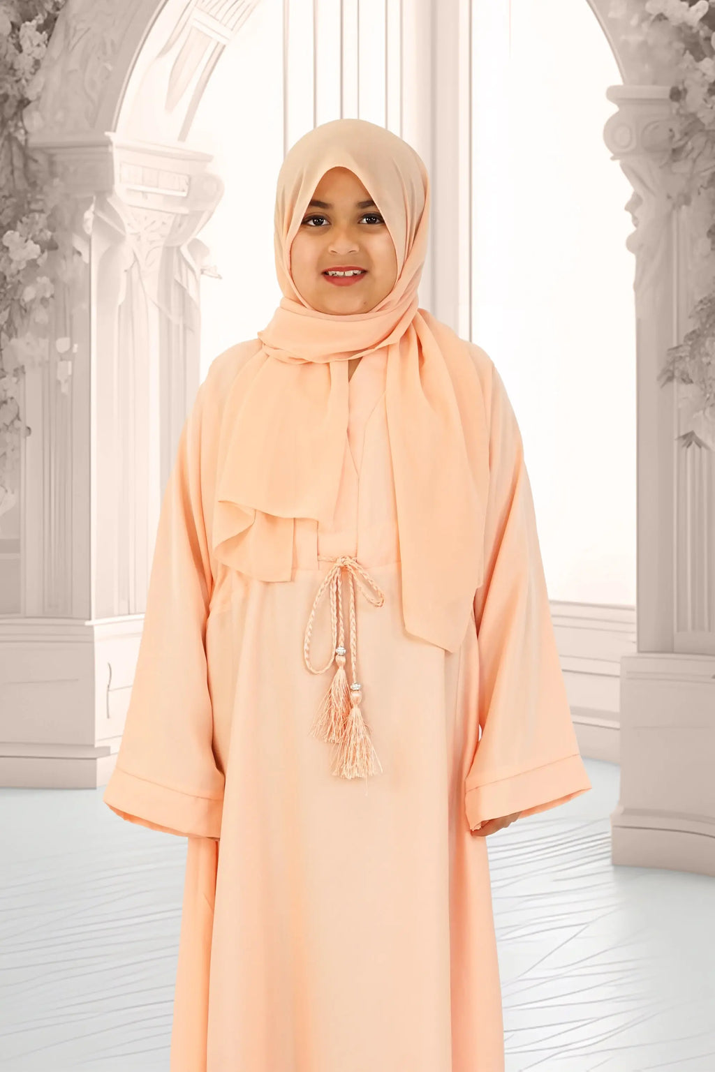 Girls Umbrella Belt Abaya Peach almanaar Islamic Store