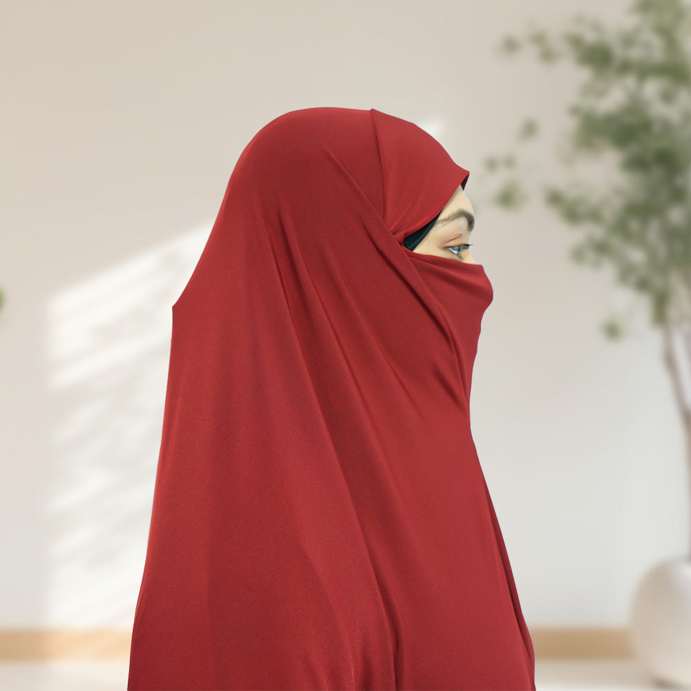 One Piece Prayer Hijab with Sleeve Maroon