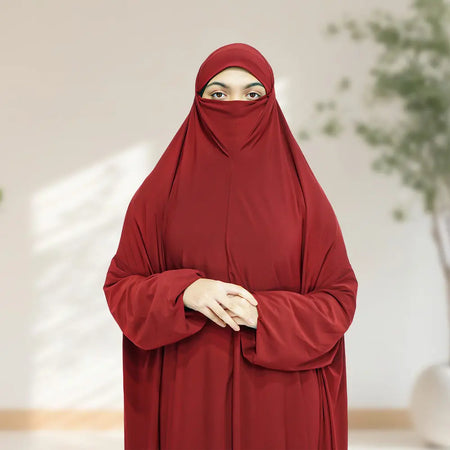 One Piece Prayer Hijab with Sleeve Maroon - almanaar Islamic Store