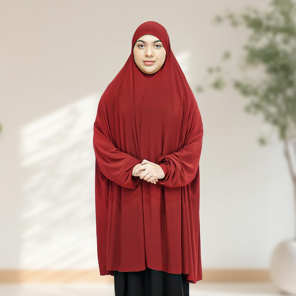 One Piece Prayer Hijab with Sleeve Maroon | Almanaar Islamic Store ...