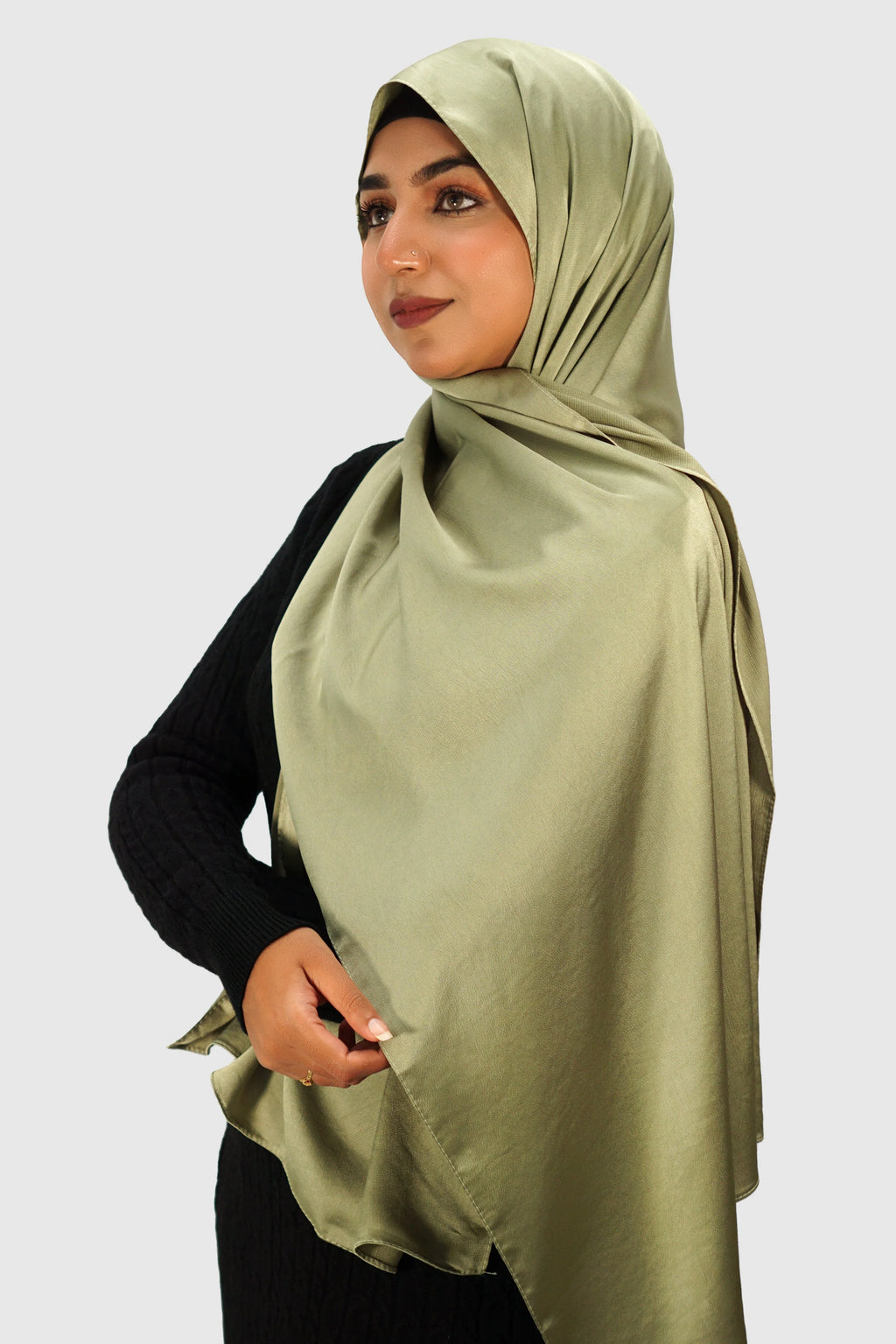 Luxury Satin Hijab – Olive Green - almanaar Islamic Store