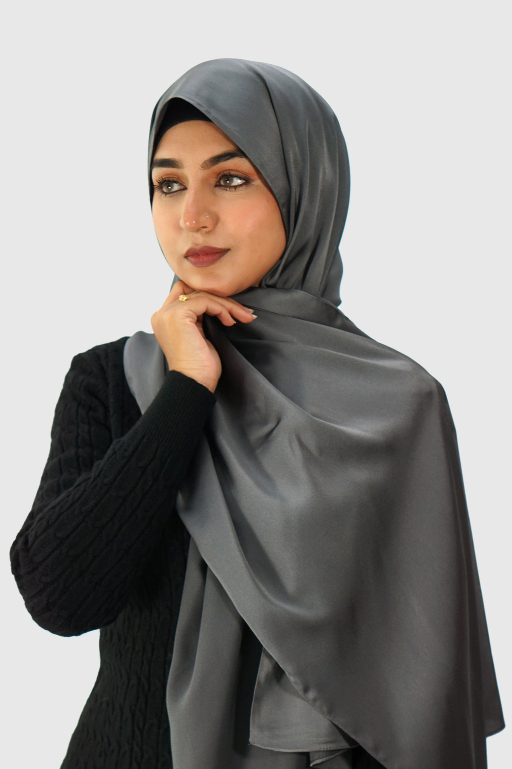 Luxury Satin Hijab – Charcoal Grey - almanaar Islamic Store