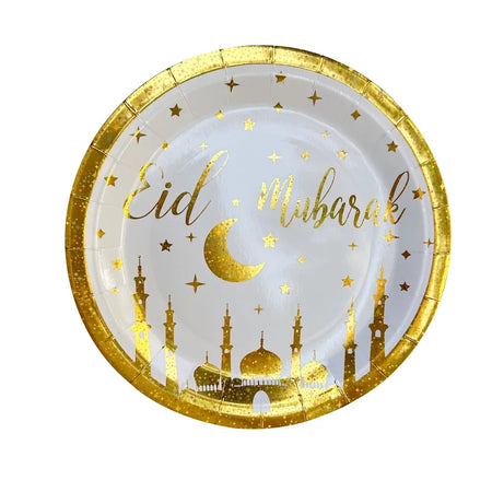 Eid Mubarak Gold Foil Stamped Paper Plates – 9 Inch (10-Pcs Set) almanaar Islamic Store