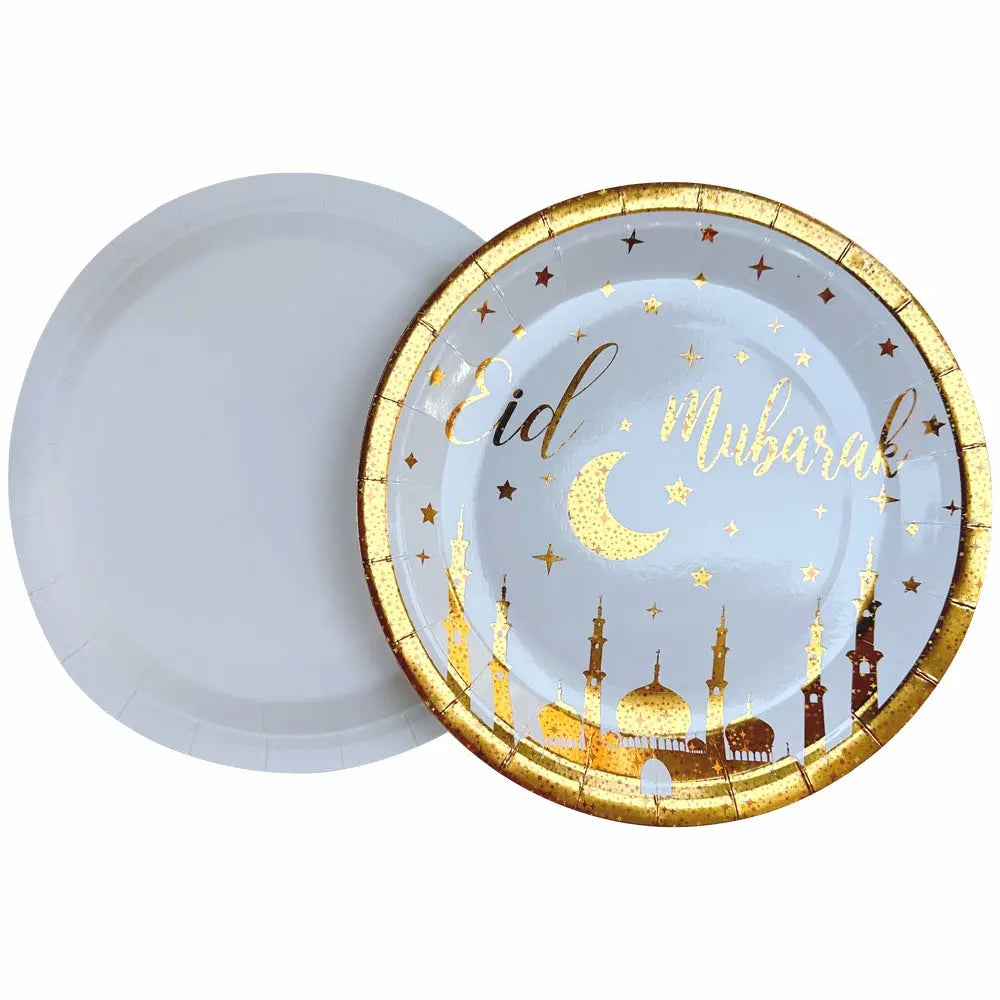 Eid Mubarak Gold Foil Stamped Paper Plates – 9 Inch (10-Pcs Set) almanaar Islamic Store