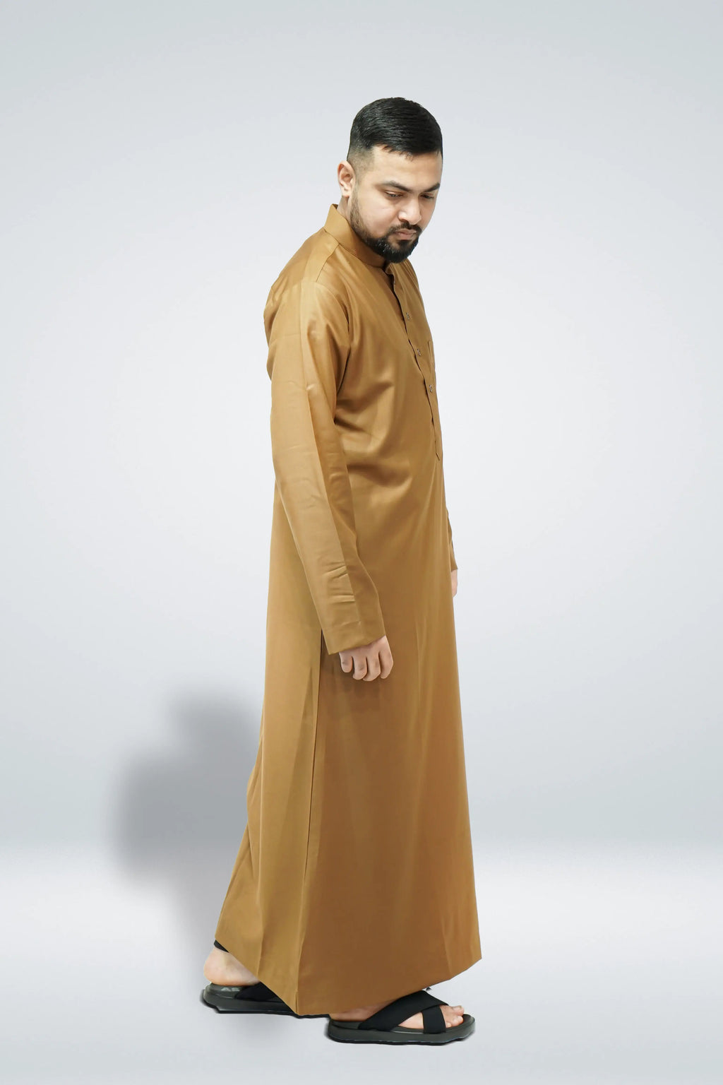 Light Brown Premium Saudi Thobe With Coller - almanaar Islamic Store