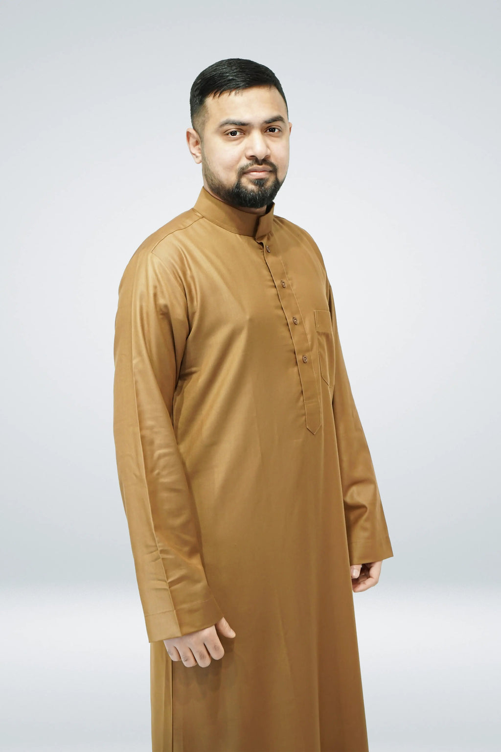 Light Brown Premium Saudi Thobe With Coller - almanaar Islamic Store