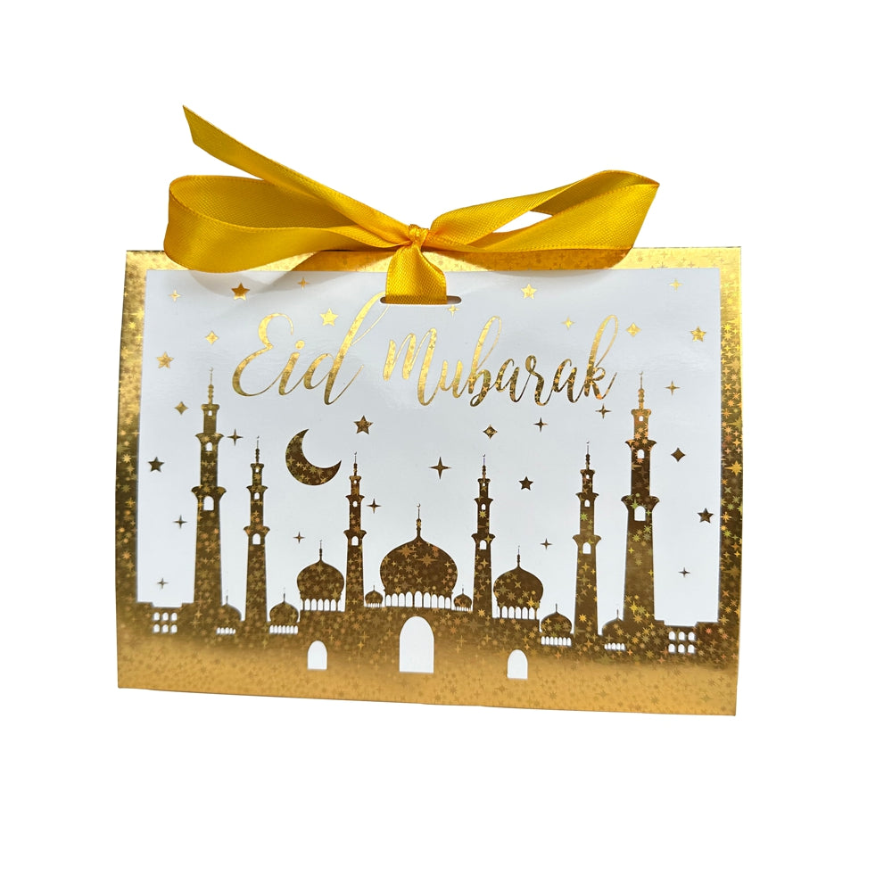 Elegant Eid Mubarak Gift Bag – Gold & White - almanaar Islamic Store