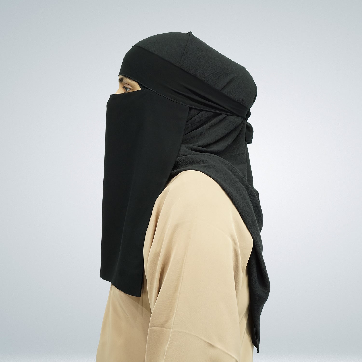 1 Layer Tie Back Niqab Black - almanaar Islamic Store