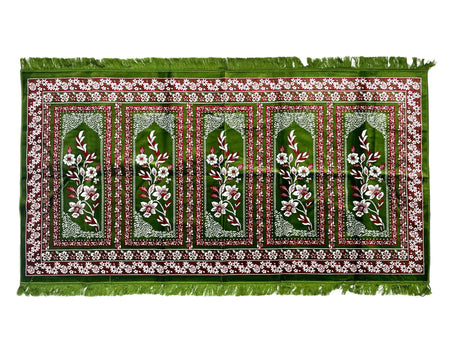 5 Person Soft Velvet Turkish Islamic Prayer Mat Green - almanaar Islamic Store