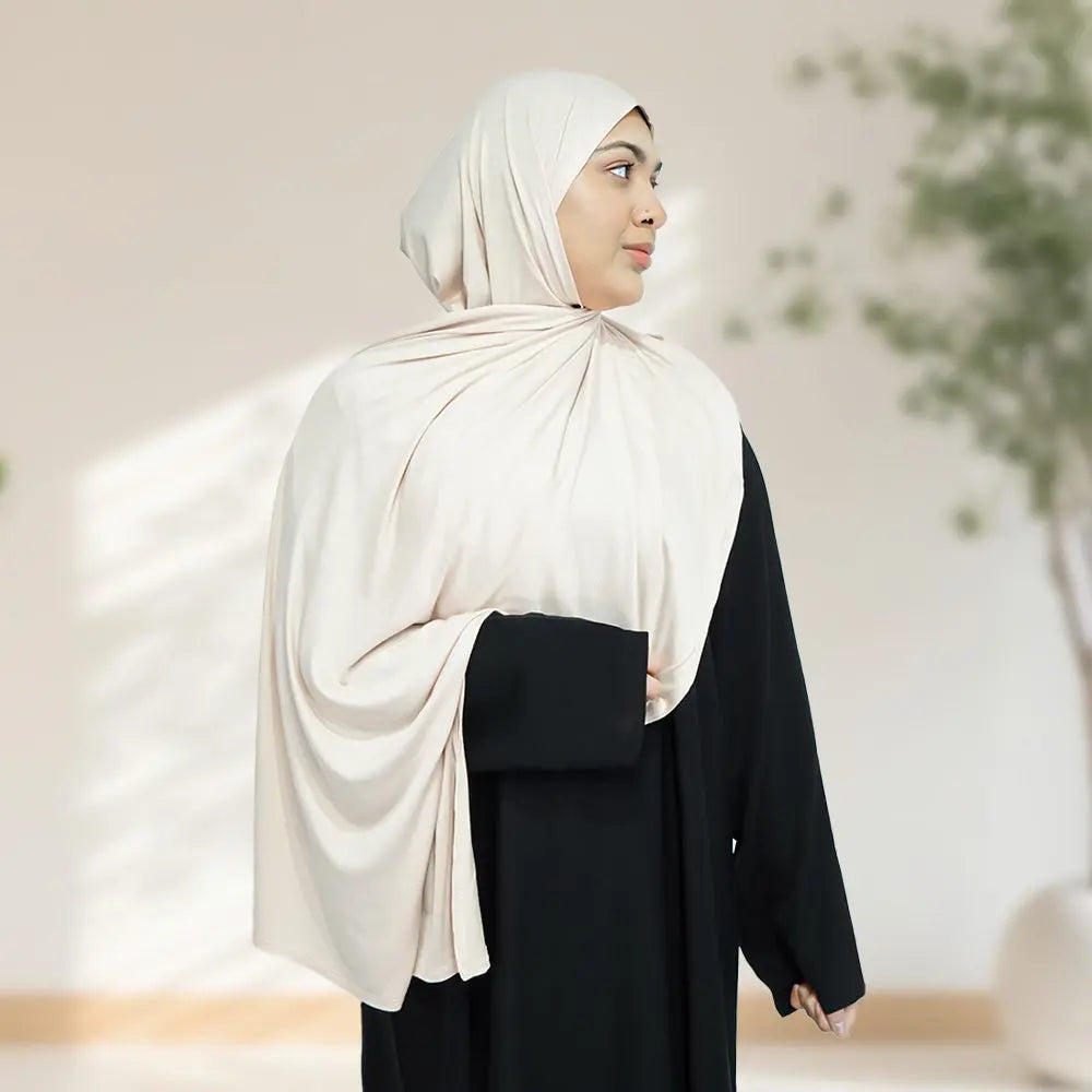 Deluxe Quality Egyptian Jersey Hijab - Off White - almanaar Islamic Store