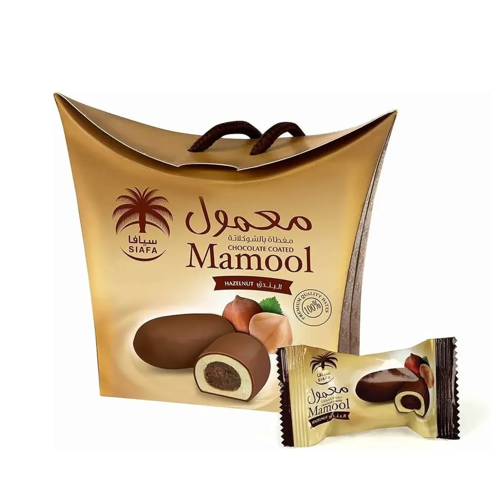 Siafa Chocolate Coated Mamool with Hazelnut Premium Date-Filled Delight - almanaar Islamic Store