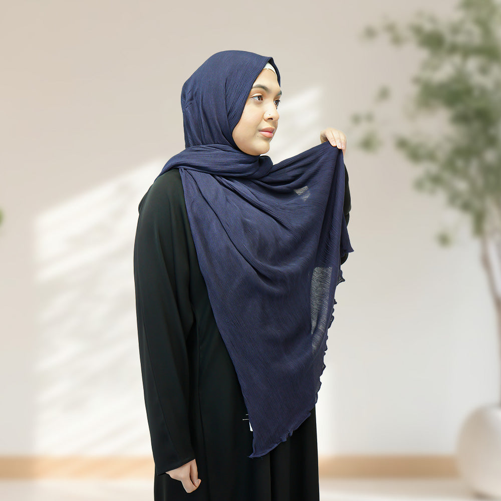 Premium Rayon Crinkle Hijab - Maxi Size - Navy - almanaar Islamic Store