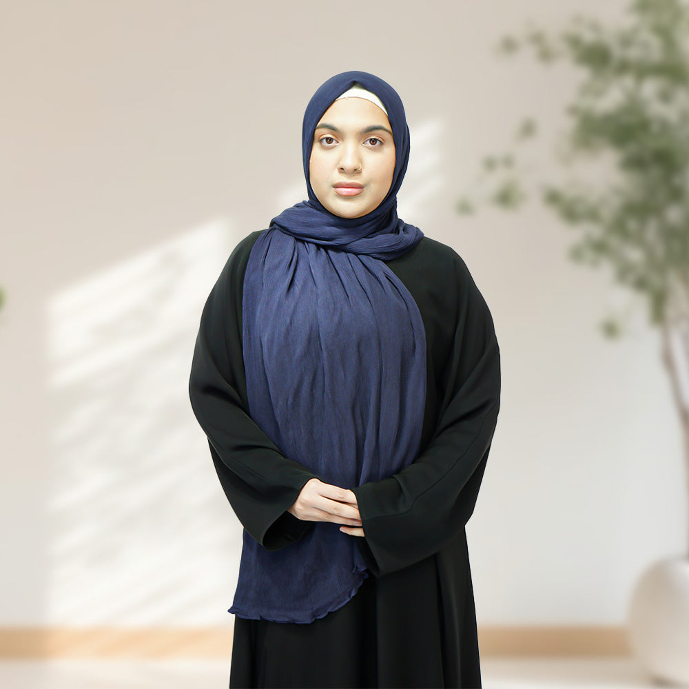 Premium Rayon Crinkle Hijab - Maxi Size - Navy - almanaar Islamic Store