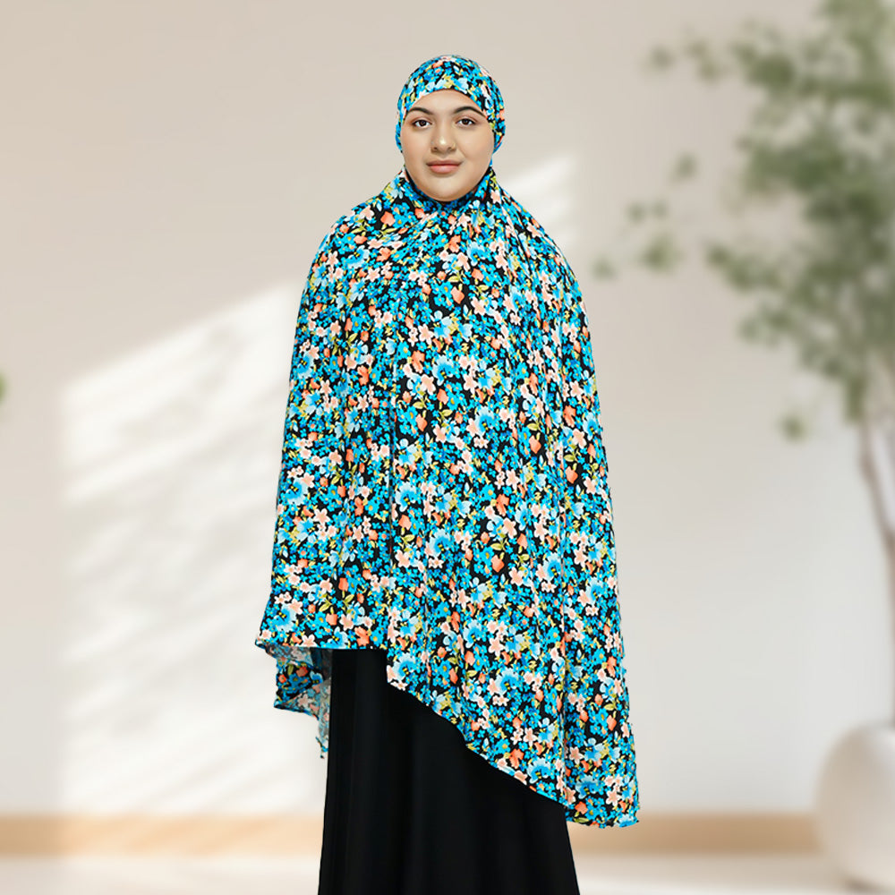 100% Cotton Floral Print Prayer Hijab - almanaar Islamic Store