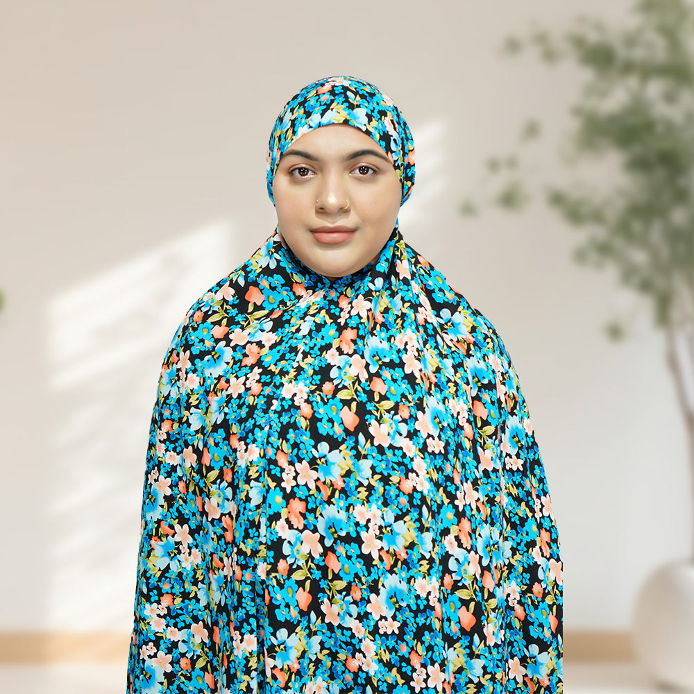 100% Cotton Floral Print Prayer Hijab - almanaar Islamic Store