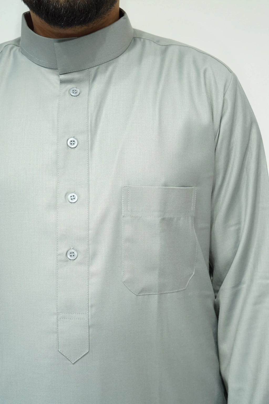 Light Grey Premium Saudi Thobe With Coller - almanaar Islamic Store