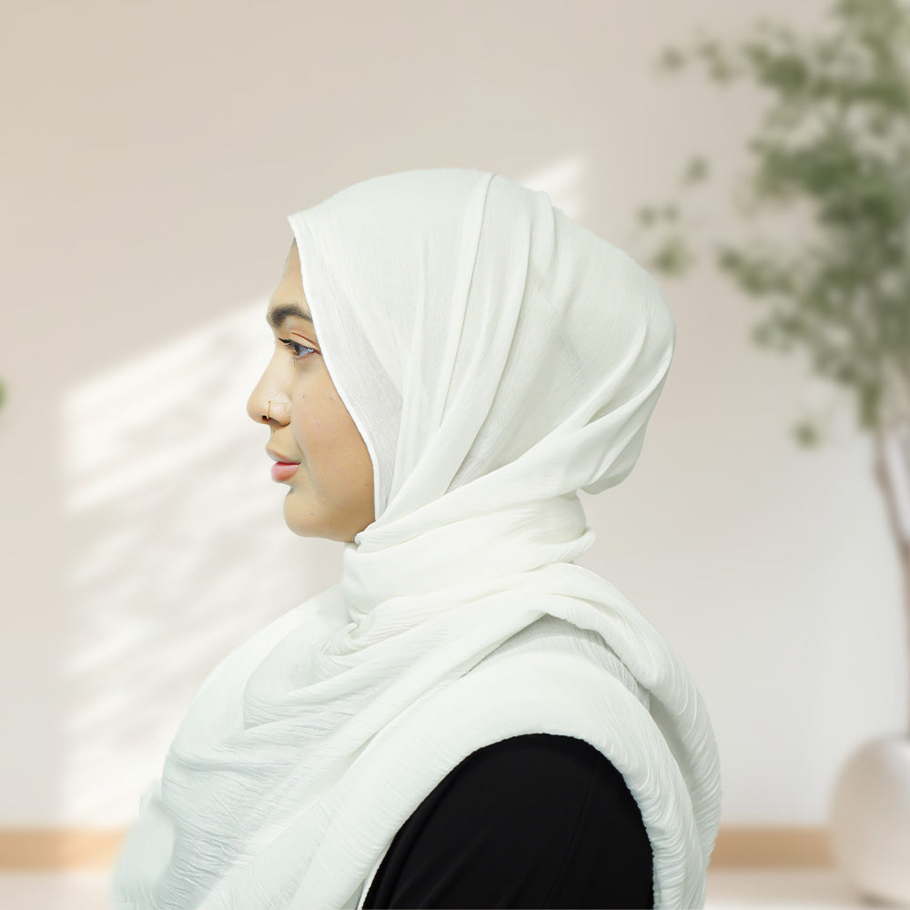 Premium Rayon Crinkle Hijab - Maxi Size - White