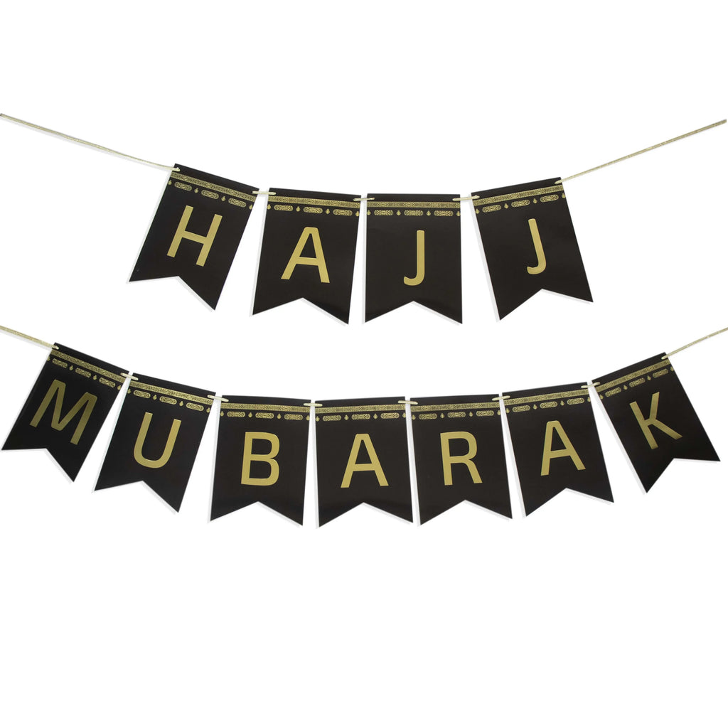 Hajj Mubarak Banner – Black & Gold Foil Paper - almanaar Islamic Store