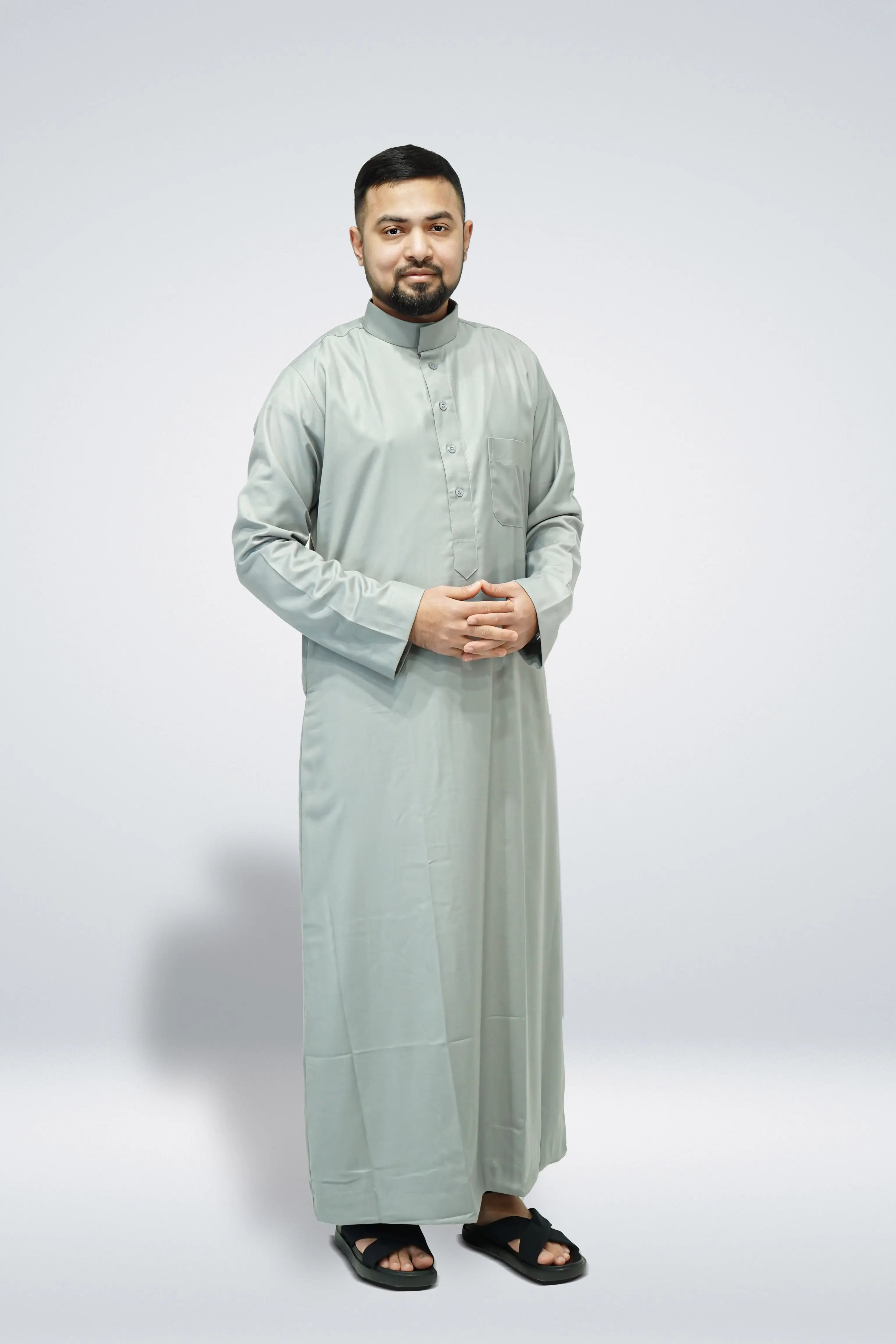 Light Grey Premium Saudi Thobe With Coller - almanaar Islamic Store